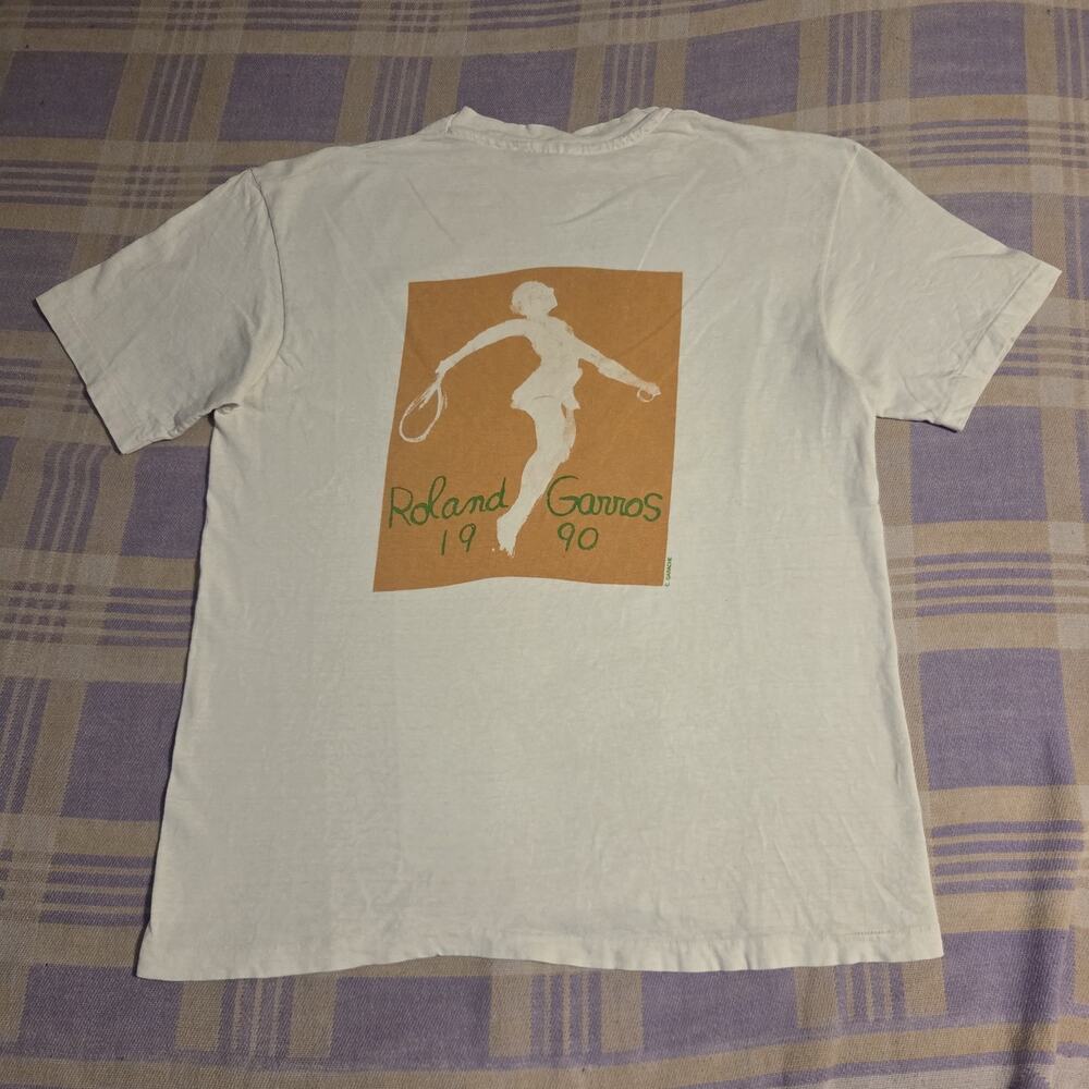 Vintage 1990 Roland Garros Paris French Open Tennis White T Shirt 90s 80s Hanes